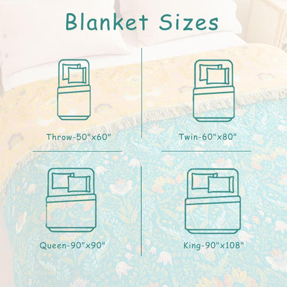 Boho Throw Blanket - 100% Cotton Soft Summer Throw Blanket for Bed, 50"x60" Reversible Breathable Lightweight Blankets, All Seasons Farmhouse Decor Floral Plant Butterfly Throw Quilt
