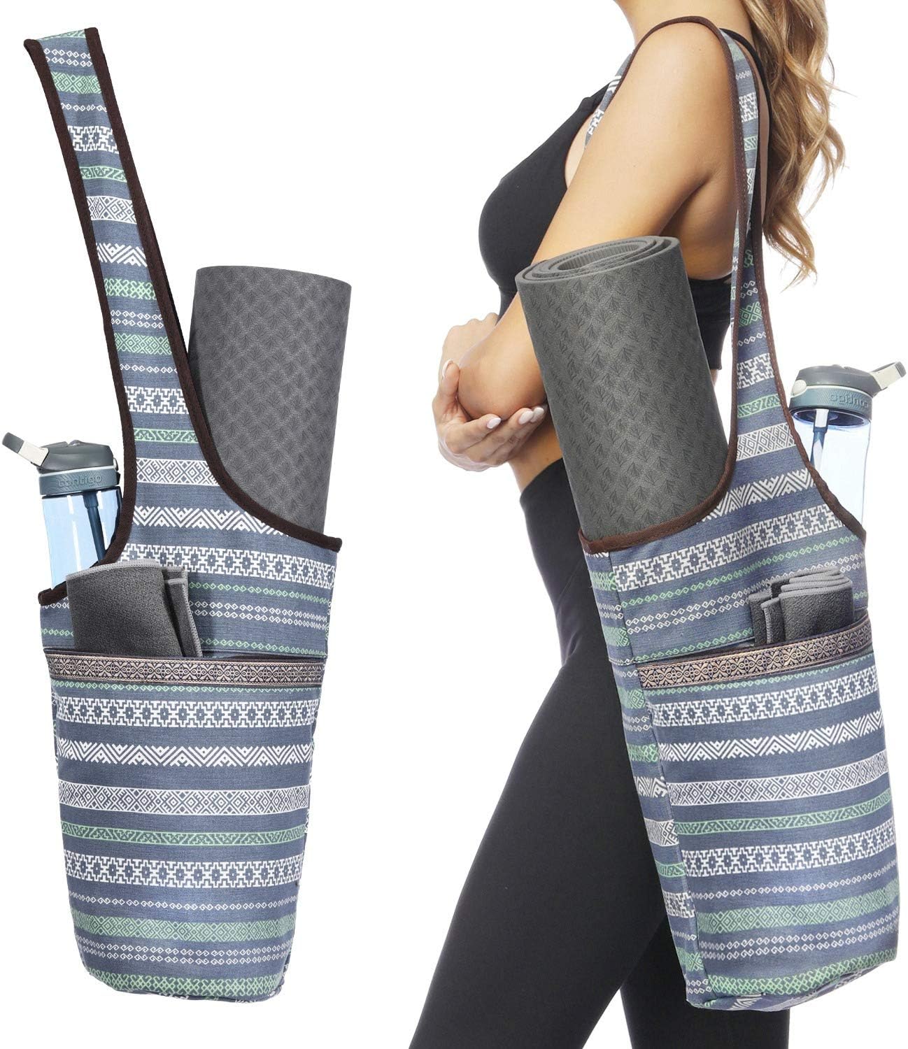 Ewedoos Canvas Yoga Mat Bag Fits Most Mats Yoga Bag with Large Storage Pockets to Hold More Accessories Ideal for Pilates Workout Gifts & Travel