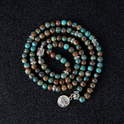 Bivei 108 Mala Beads Necklace Long Beaded Wrap Bracelets Genuine Gemstone Mala Prayer Beads Lotus Buddha Charm Yoga Meditation Necklace