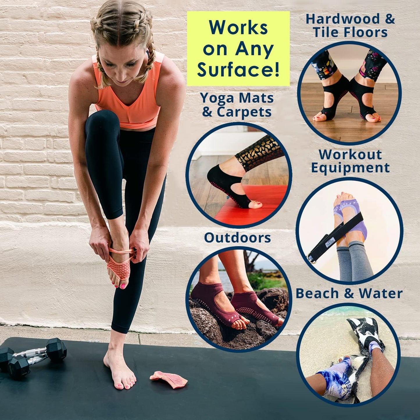 Tucketts Allegro Toeless Pilates Socks with Grips for Women, Non-Slip Open-Toe Grip Socks, Yoga, Barre, Dance, Reformer, Home