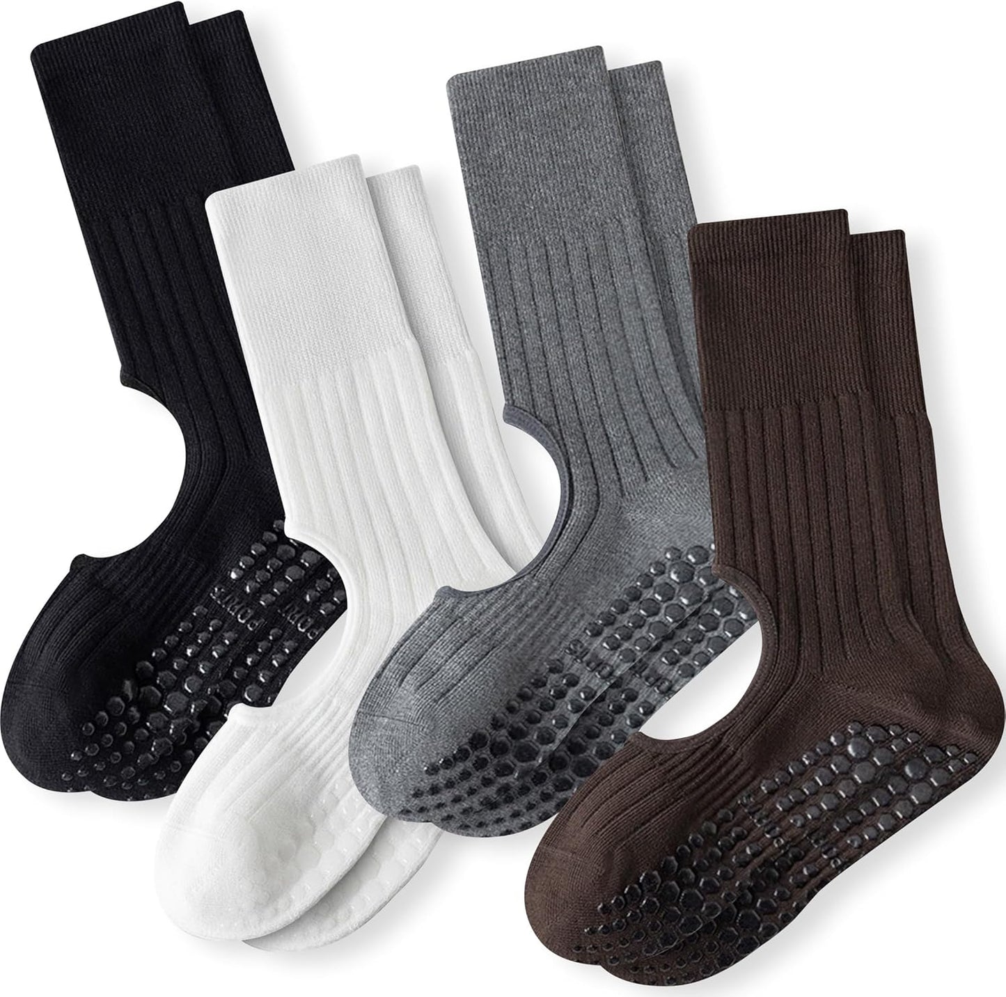 Grip Socks Pilates,4/6Pairs Cotton Cute Pilates Socks for Women, Ruffle Grippy Sock for Yoga Barre Hospital 5-10in
