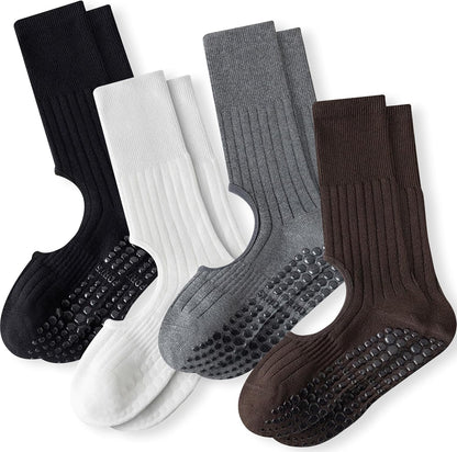 Grip Socks Pilates,4/6Pairs Cotton Cute Pilates Socks for Women, Ruffle Grippy Sock for Yoga Barre Hospital 5-10in