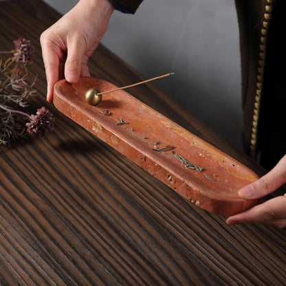 Koville Natural Marble Incense Holder, Incense Holder for Sticks with 9 Holes, Handmade Incense Burner Ash Catcher for Meditation Yoga SPA, Balsam Fir/Palo Santo/Sage/Cone (RoyalBeige)