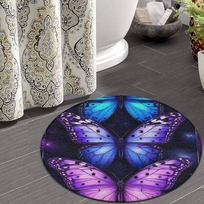Soft Round Yoga Carpet, Office Chair Decor Round Mat for Carpet and Hardwood Floors Purple Butterfly