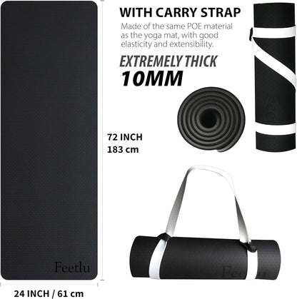 Yoga Mat with Strap – 10mm & 12mm Thick Yoga Mat, Non-Skid Dual Surface Workout Mat, Eco-Friendly POE Yoga Mats for Women Men Kids, Perfect Exercise Mat for Pilates, Yoga, and Floor Workouts, Includes Carrying Strap.