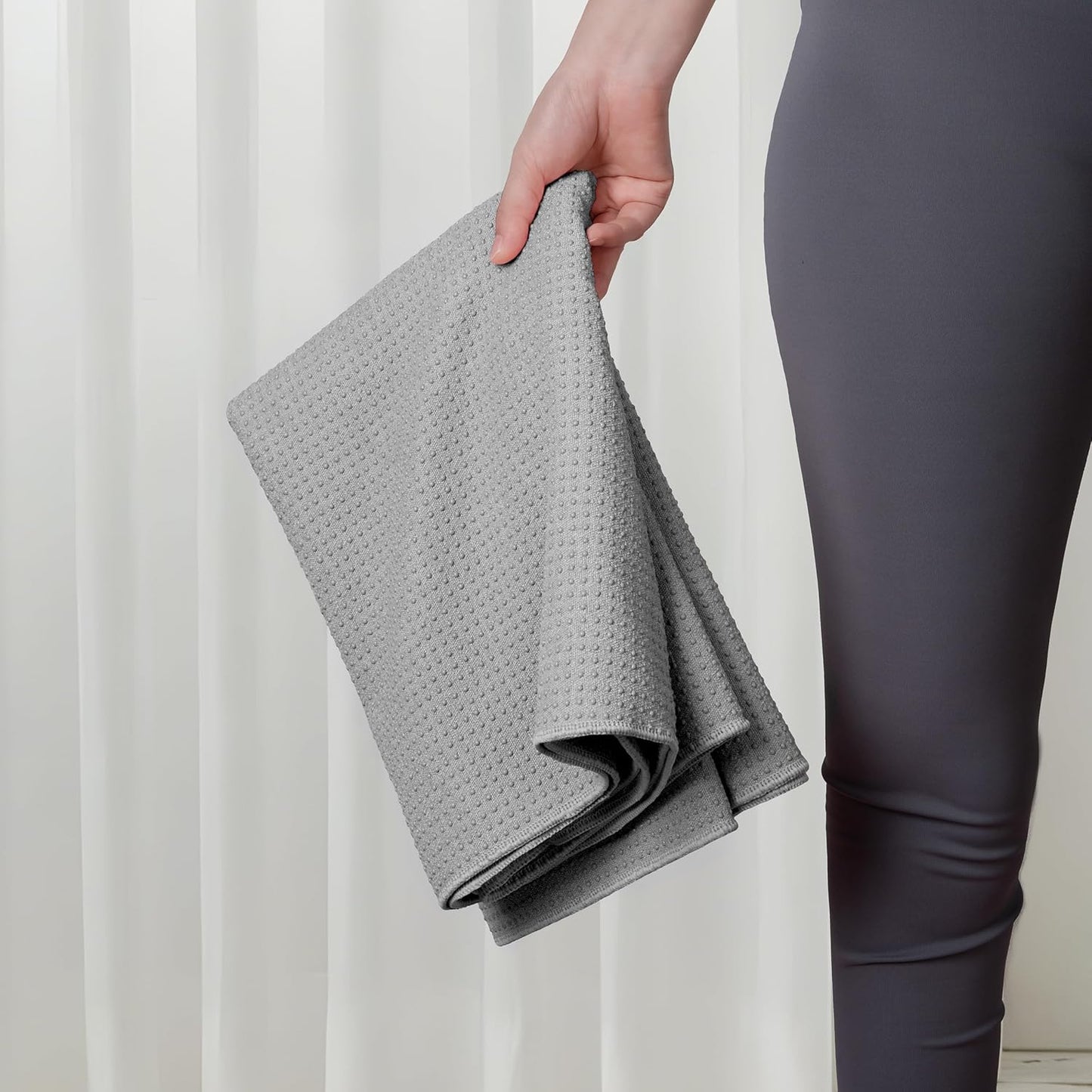 MICROFI Microfiber Hot Yoga Towel Mat, 24 x 72 inches, with Non-Slip Silicone Grip, Secure Fit Elastic Straps (Gray)