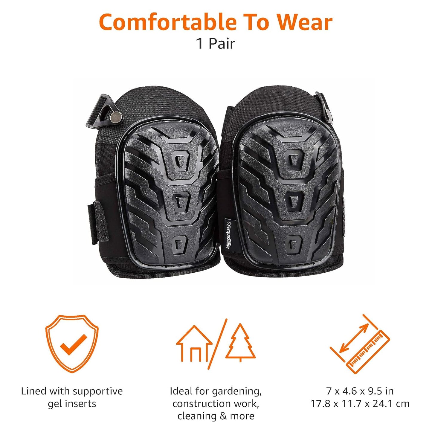 Amazon Basics Professional Gel Cushion Knee Pads - 1 Pair, Clear