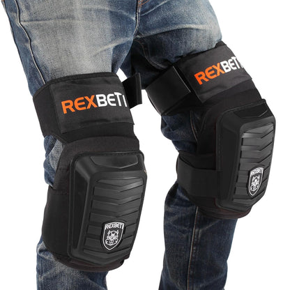 REXBETI Knee Pads for Work, Construction Knee Pads for Men, Heavy Duty Comfortable Anti-slip Foam Gel Knee Pads for Gardening Flooring and Cleaning, Strong Stretchable Straps, Orange