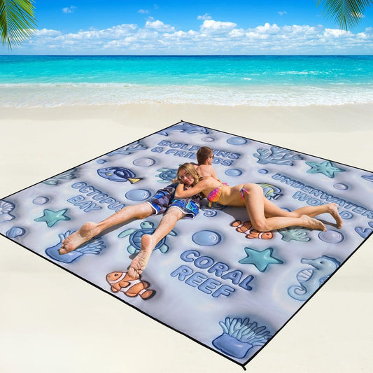 WIWIGO Beach Blanket Waterproof Sandproof Beach Mat 79" X 83"/10'x9'for 2-8 Adults Quick Drying Outdoor Picnic Mat Beach Accessories for Travel, Camping, Hiking - Colors B