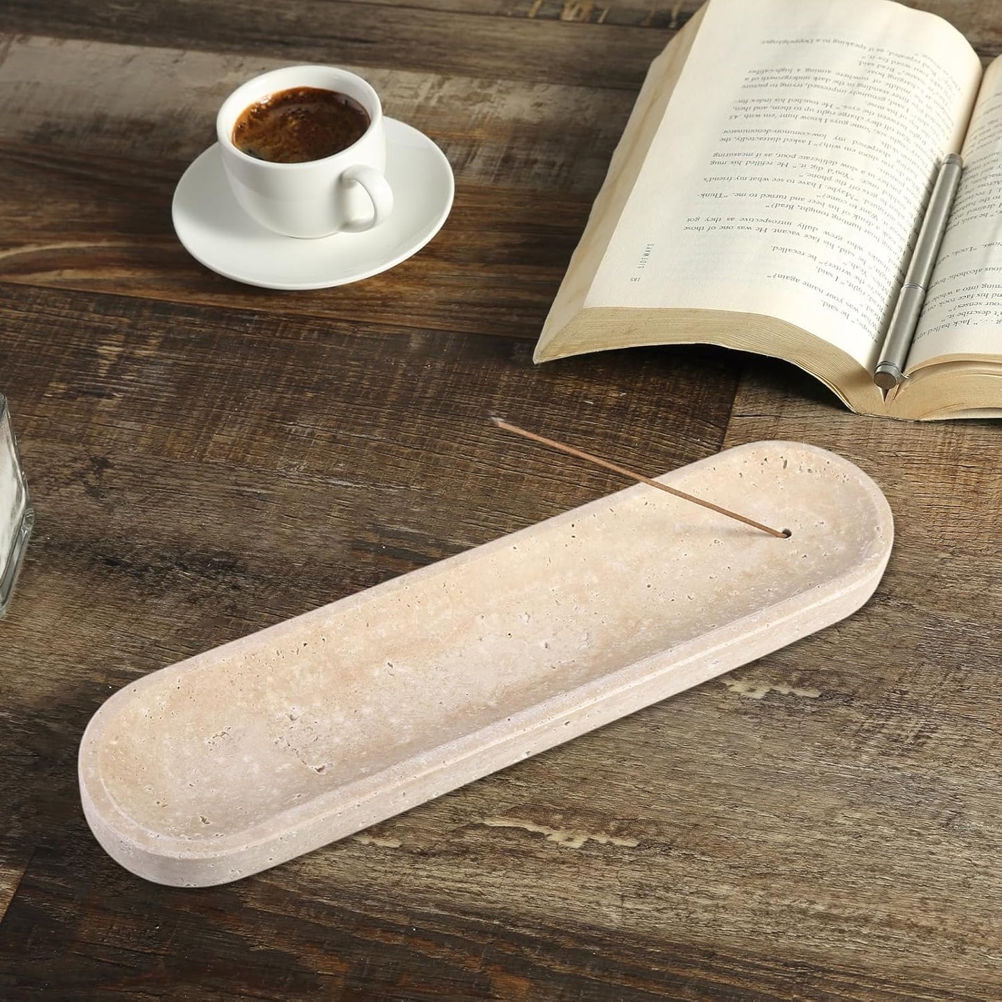 Koville Natural Marble Incense Holder, Incense Holder for Sticks with 9 Holes, Handmade Incense Burner Ash Catcher for Meditation Yoga SPA, Balsam Fir/Palo Santo/Sage/Cone (RoyalBeige)