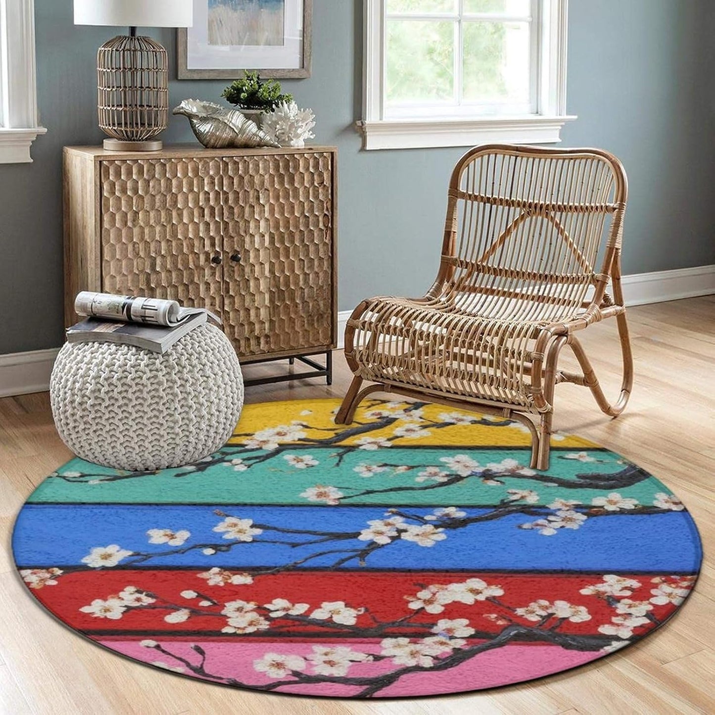 Room Sofa Yoga Soft Round Carpet, Home Decor Non Slip Kitchen Office Circle Rug, Machine Washable Modern Round Area Rug Beach Turtles, 60inch