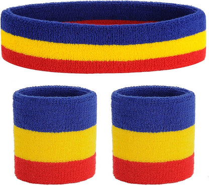 ONUPGO Sweatband Set Sports Headband Wristband Set Sweatbands Terry Cloth Wristband Wrist Sweatband Headbands Moisture Wicking Sweat Absorbing Head Band