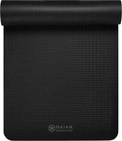 Gaiam Essentials 2/5" Thick (10mm) Yoga & Pilates, Fitness & Exercise Mat with Easy-Cinch Carrier Strap Cusion Support For Fitness and Gym Workouts