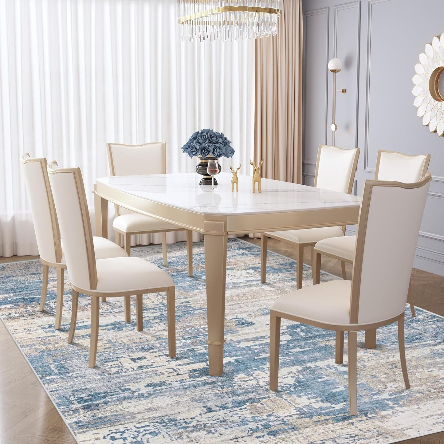 XLUEZ 8x10 Area Rugs for Living Room, Washable Modern Abstract Large Area Rug Neutral Soft Non Slip Kids Rug Stain Resistant Indoor Carpet for Bedroom Nursery Dining Children's Room(Blue, 8'x10')