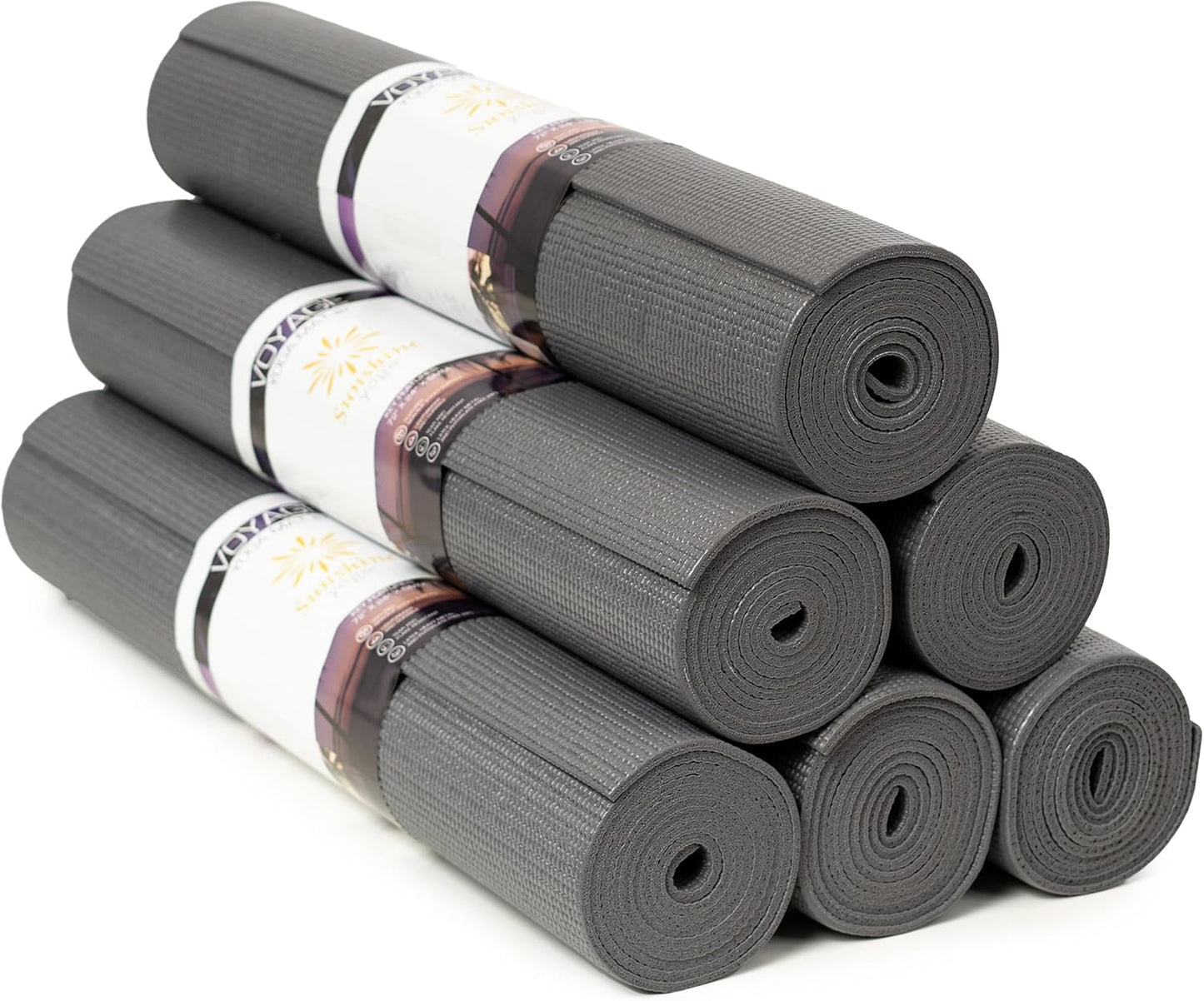 Voyage Yoga Mat, 6 Pack, 72" x 24" Professional Studio and Gym Bulk Yoga Mats, 5mm Thick, Durable, Anti-Tear, Non Slip Fitness and Exercise Mats