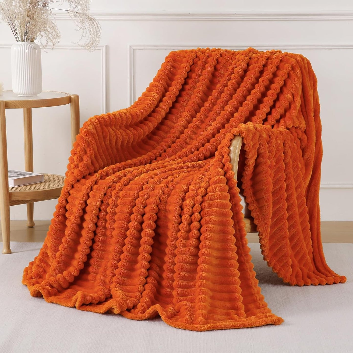 Khaki Throw Blanket for Couch Sofa 50x60 inches Striped Fleece Blankets Room Home Decor Lightweight Plush Soft Cozy Gifts for Women Mom Girls