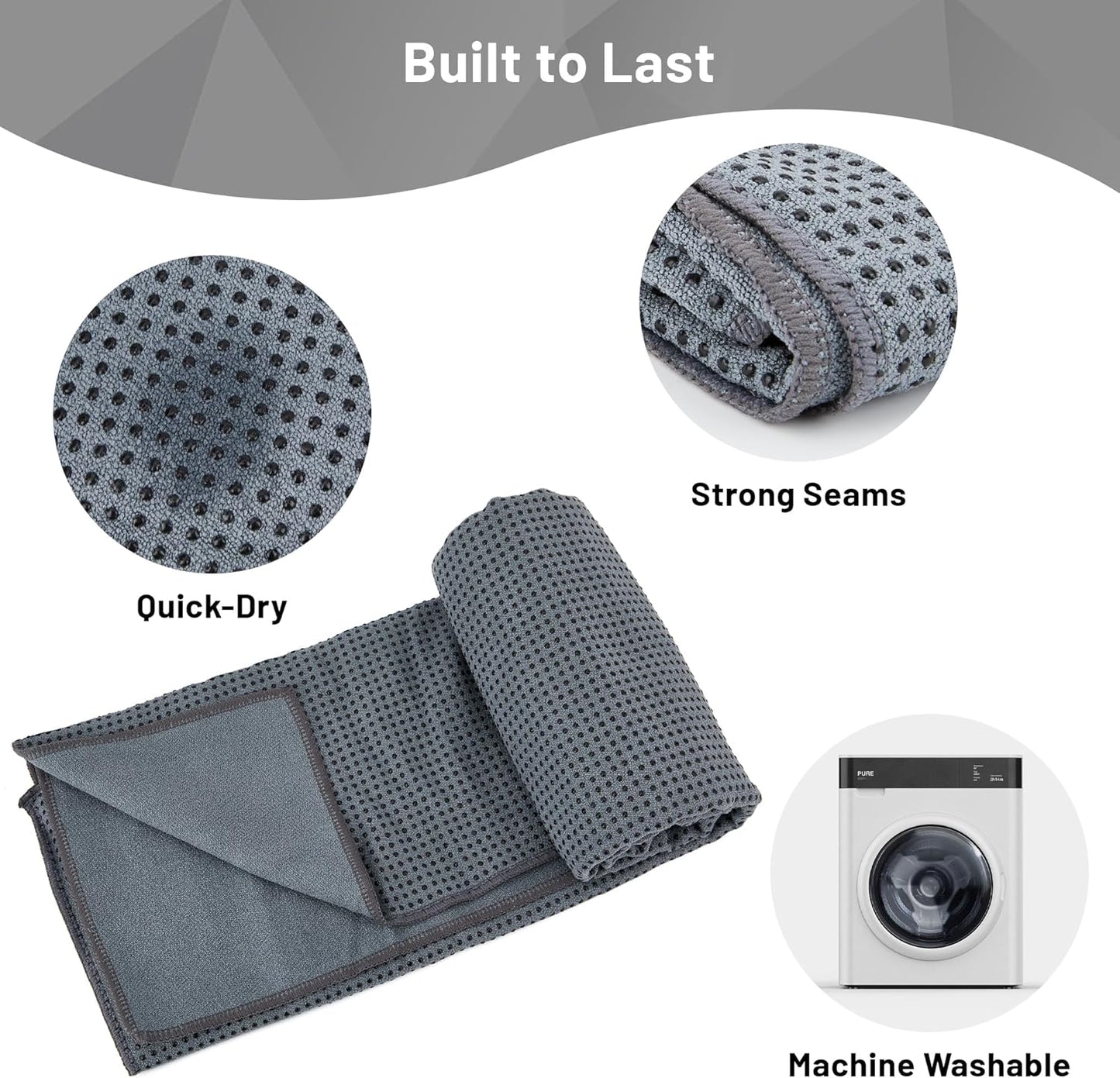 Non Slip Hot Yoga Towel with Grip Dots – Sweat Absorbent Microfiber Yoga Mat Towel for Hot Yoga, Pilates, Bikram & Fitness – 72"x24" Anti-Slip, Quick-Dry, Machine Washable