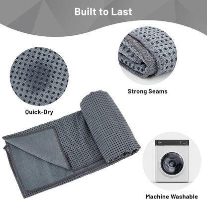 Non Slip Hot Yoga Towel with Grip Dots – Sweat Absorbent Microfiber Yoga Mat Towel for Hot Yoga, Pilates, Bikram & Fitness – 72"x24" Anti-Slip, Quick-Dry, Machine Washable