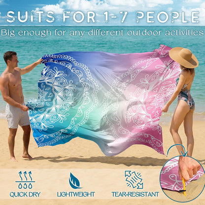 BYDOLL Beach Blanket Waterproof Sandproof Large Sand Free,78''X81''/10'X9' Oversized Sandless Lightweight Blanket Picnic Mat for Beach Travel Camping Hiking with Stakes