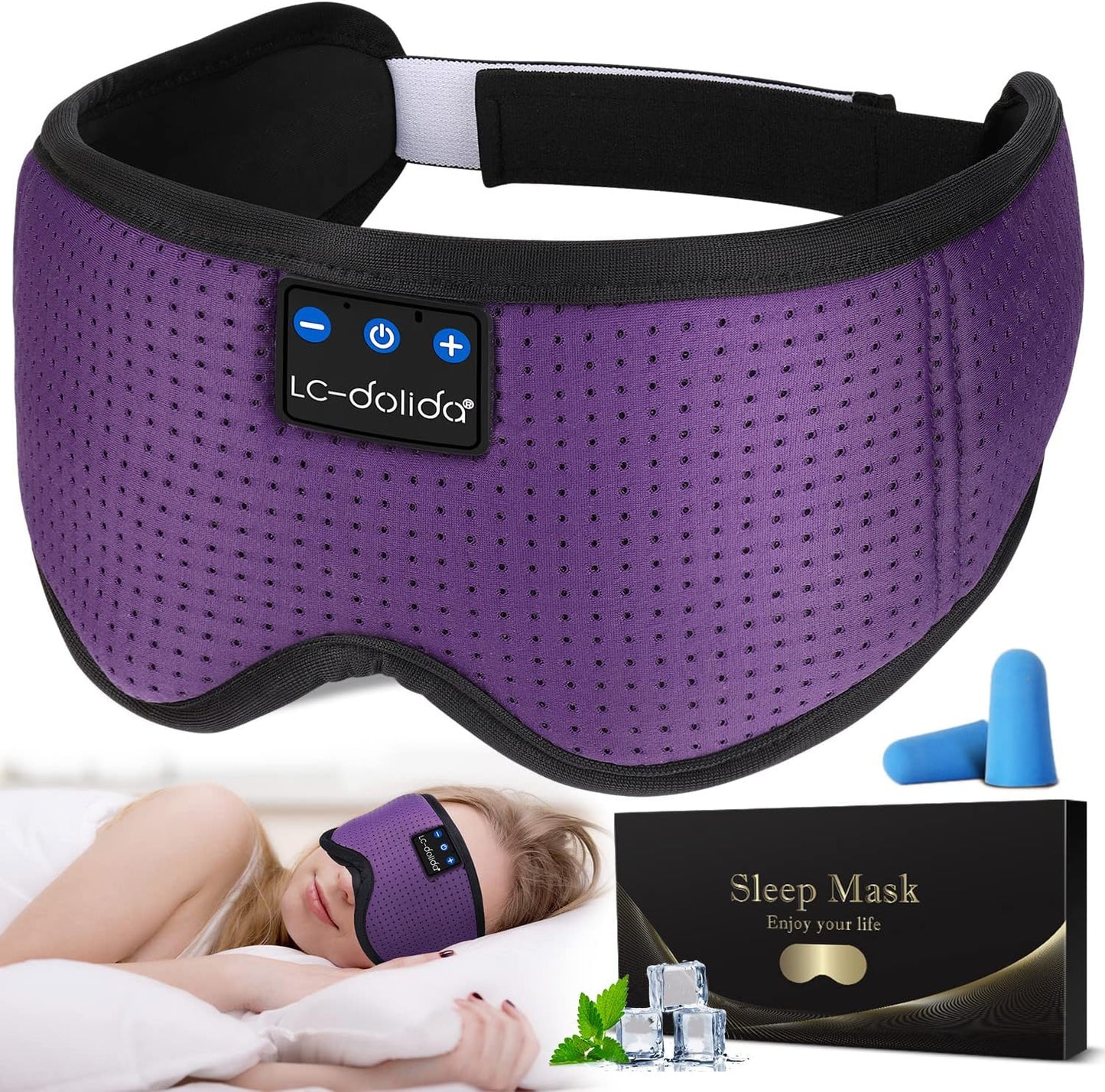 LC-dolida Sleep Headphones, 3D Sleep Mask Bluetooth Wireless Music Eye Mask, Sleeping Headphones for Side Sleepers Sleep Mask with Bluetooth Headphones Ultra-Thin Stereo Speakers Perfect for Sleeping