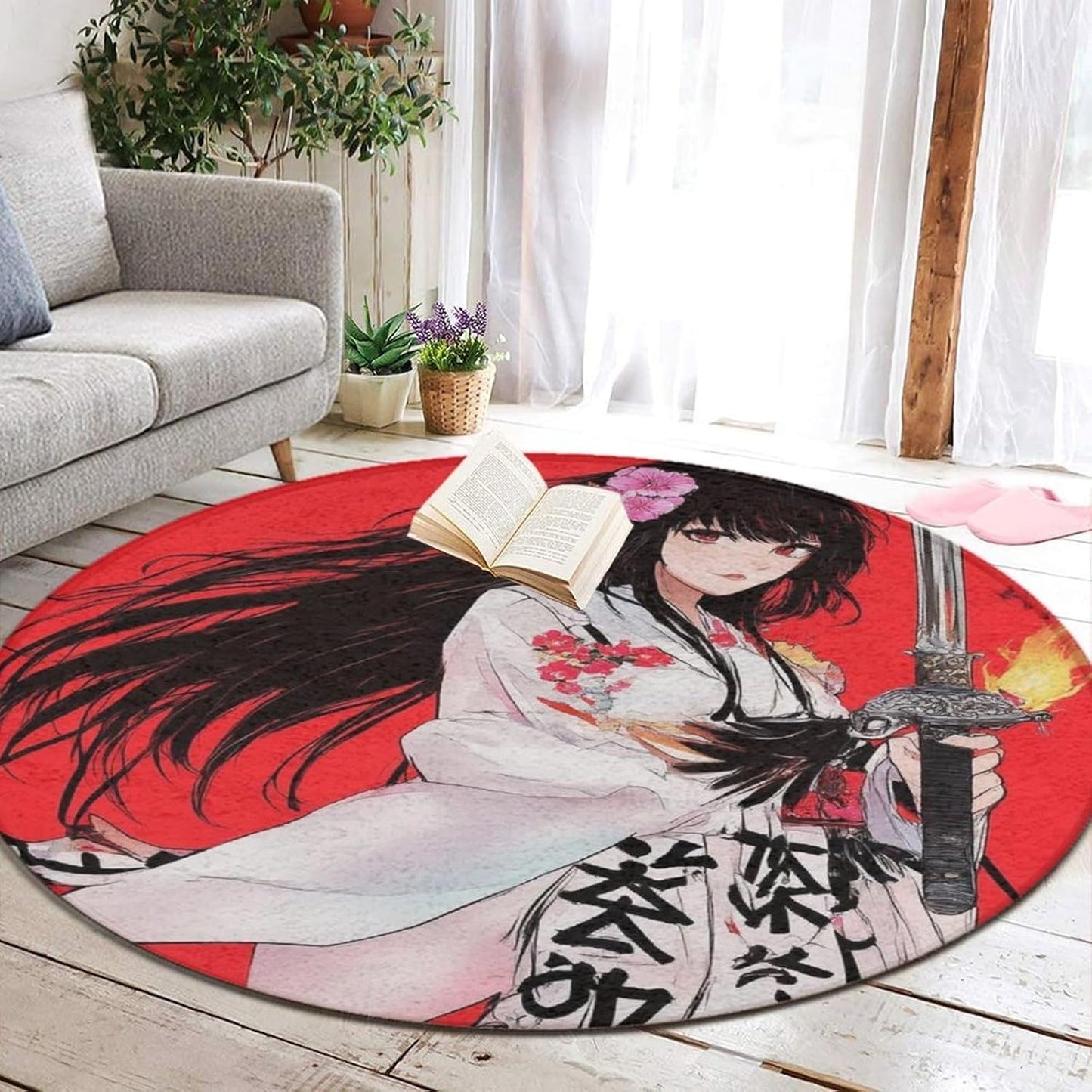 Machine Washable Modern Round Area Rug, Room Sofa Yoga Soft Round Carpet, Home Decor Non Slip Kitchen Office Circle Rug Union Jack Flag UK Mandala Art, 60inch