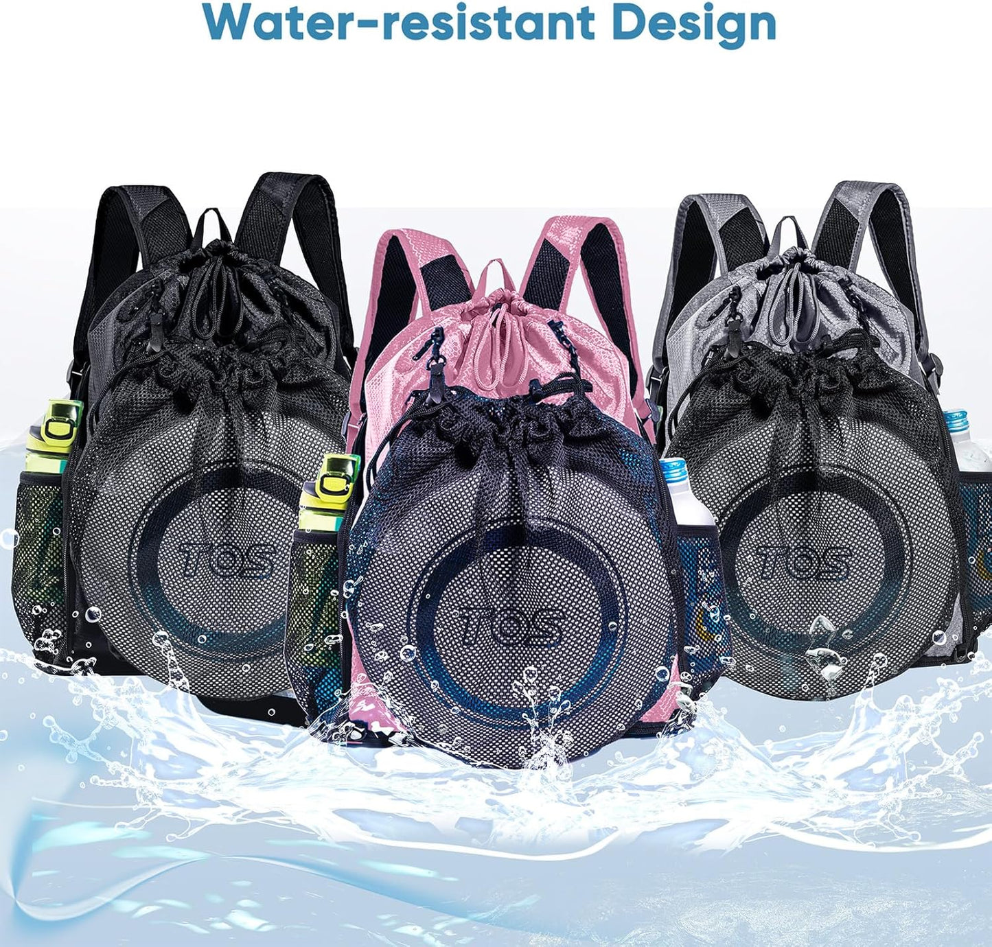 Large Beach Backpack Waterproof Sandproof - Customized Oversized Drawstring Pool Bag with Shoe Compartment for Toiletries, Towels, Gym, Travel