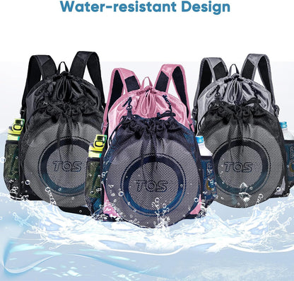 Large Beach Backpack Waterproof Sandproof - Customized Oversized Drawstring Pool Bag with Shoe Compartment for Toiletries, Towels, Gym, Travel
