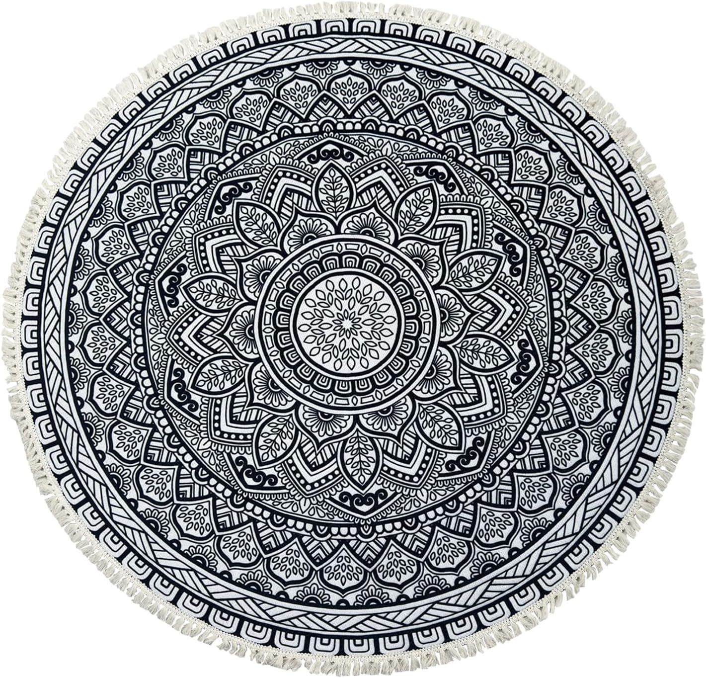 Boho Rug 5Ft Round Bedroom Carpet Circle Nonslip Farmhouse Area Rug Rustic Mandala Floor Mat for Living Room Locker Room Tassel Yoga Throw Rugs Washable Doormat, Purple