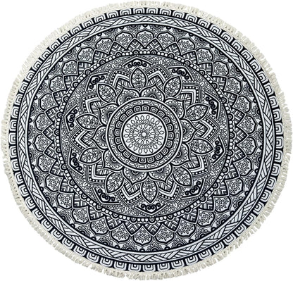 Boho Rug 5Ft Round Bedroom Carpet Circle Nonslip Farmhouse Area Rug Rustic Mandala Floor Mat for Living Room Locker Room Tassel Yoga Throw Rugs Washable Doormat, Purple