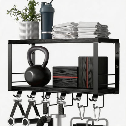 TJ.MOREE 2 Tier Floating Shelf Compatible with Tonal Accessories, T-Bracket Lock Adapters Hanger, Wall Mount Home Gym Storage Rack for Fitness Equipment