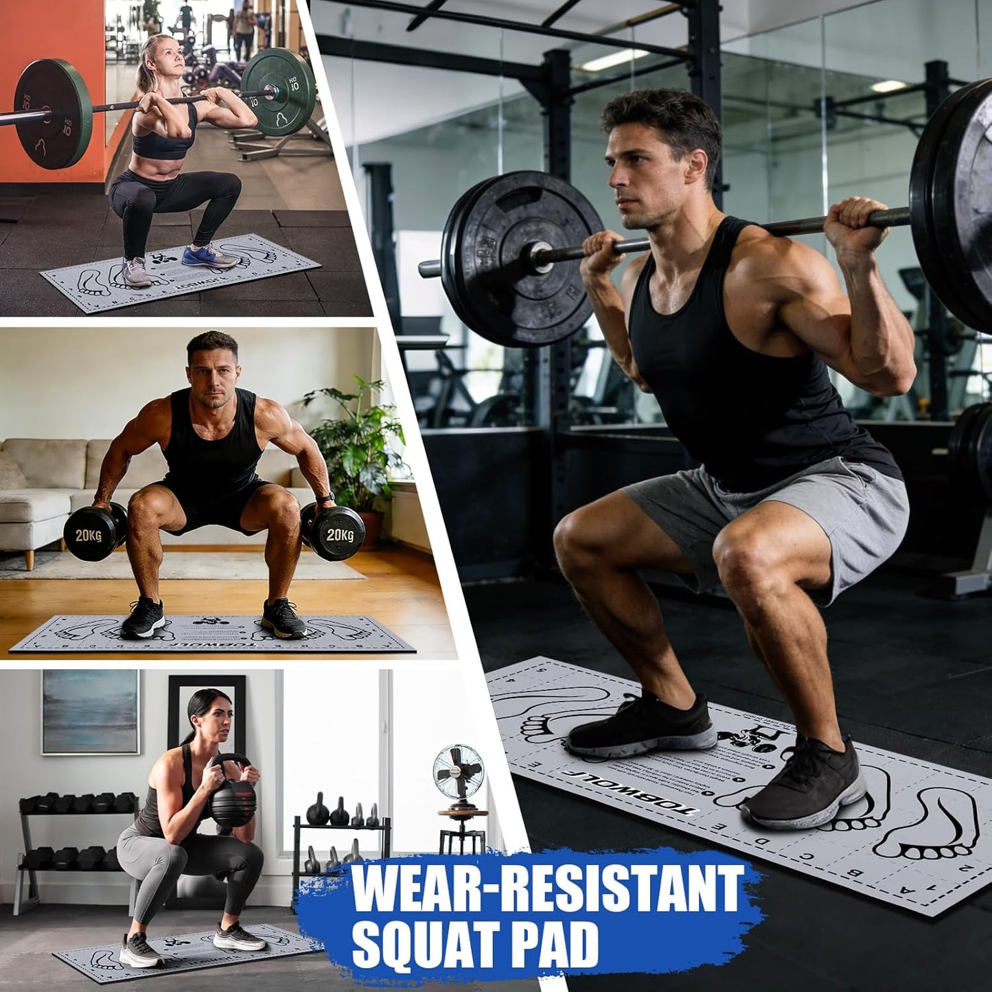 31.5'' X 13.8'' Non-Slip Squat Mat with Foot Position, Pro-Grade Exercise Mat Great for Squats, Leg and Lunges, Improving Muscle Activation, Versatility and Safety, Ideal for Home Fitness Enthusiasts