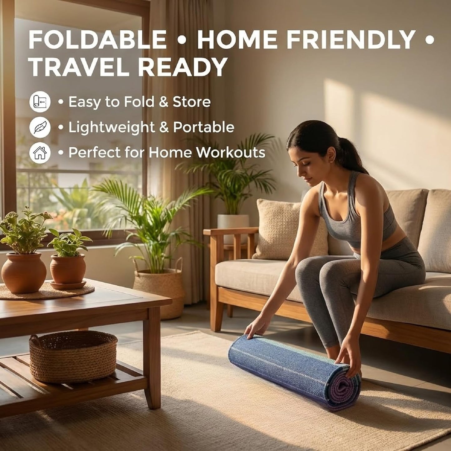 Indian Handmade100 % Organic Anti Skid Multi Colour Cotton Yoga Mat - Eco-Friendly Hand-Woven Rug - Non-Slip & Thick (24”x72”x5mm) for Hot yoga & Everyday Fitness at Home - Comfortable & Foldable Extra-Long Mat