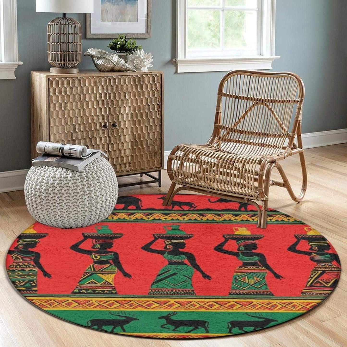 Machine Washable Modern Round Area Rug, Room Sofa Yoga Soft Round Carpet, Home Decor Non Slip Kitchen Office Circle Rug Union Jack Flag UK Mandala Art, 60inch