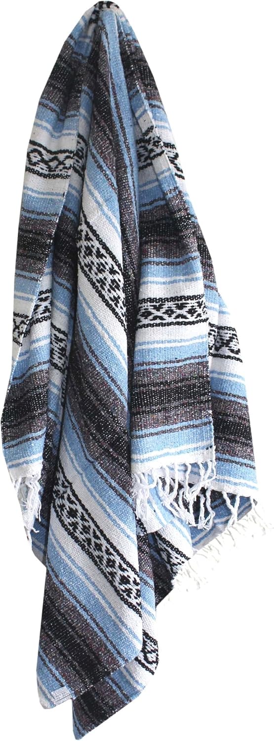 Del Mex Classic Mexican Blanket, Large Authentic Woven Falsa Throw (70"x50"), Artisan Southwest Décor for Beach, Yoga, Outdoors (Lavender)