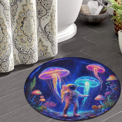Machine Washable Modern Round Area Rug, Room Sofa Yoga Soft Round Carpet, Home Decor Non Slip Kitchen Office Circle Rug Trippy Rainbow Mushroom Tie Dye Art, 60inch