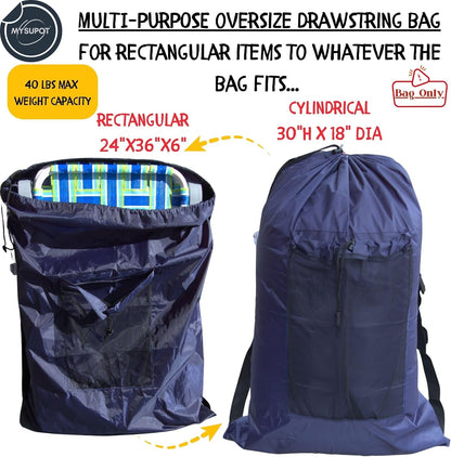BLACK (Large 36"x24"x6") Beach Chair Bag. For Tent, Camping Mattress, Recliner, Dog Bed, Director & Lounge Chair, Booster Seat, Laundry. Light Duty 420D Polyester w/Adjustable Straps.
