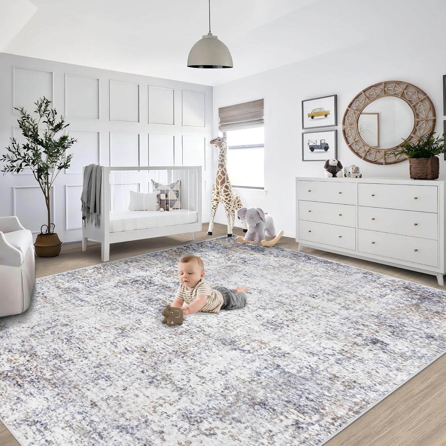 XLUEZ 8x10 Area Rugs for Living Room, Washable Modern Abstract Large Area Rug Neutral Soft Non Slip Kids Rug Stain Resistant Indoor Carpet for Bedroom Nursery Dining Children's Room(Blue, 8'x10')