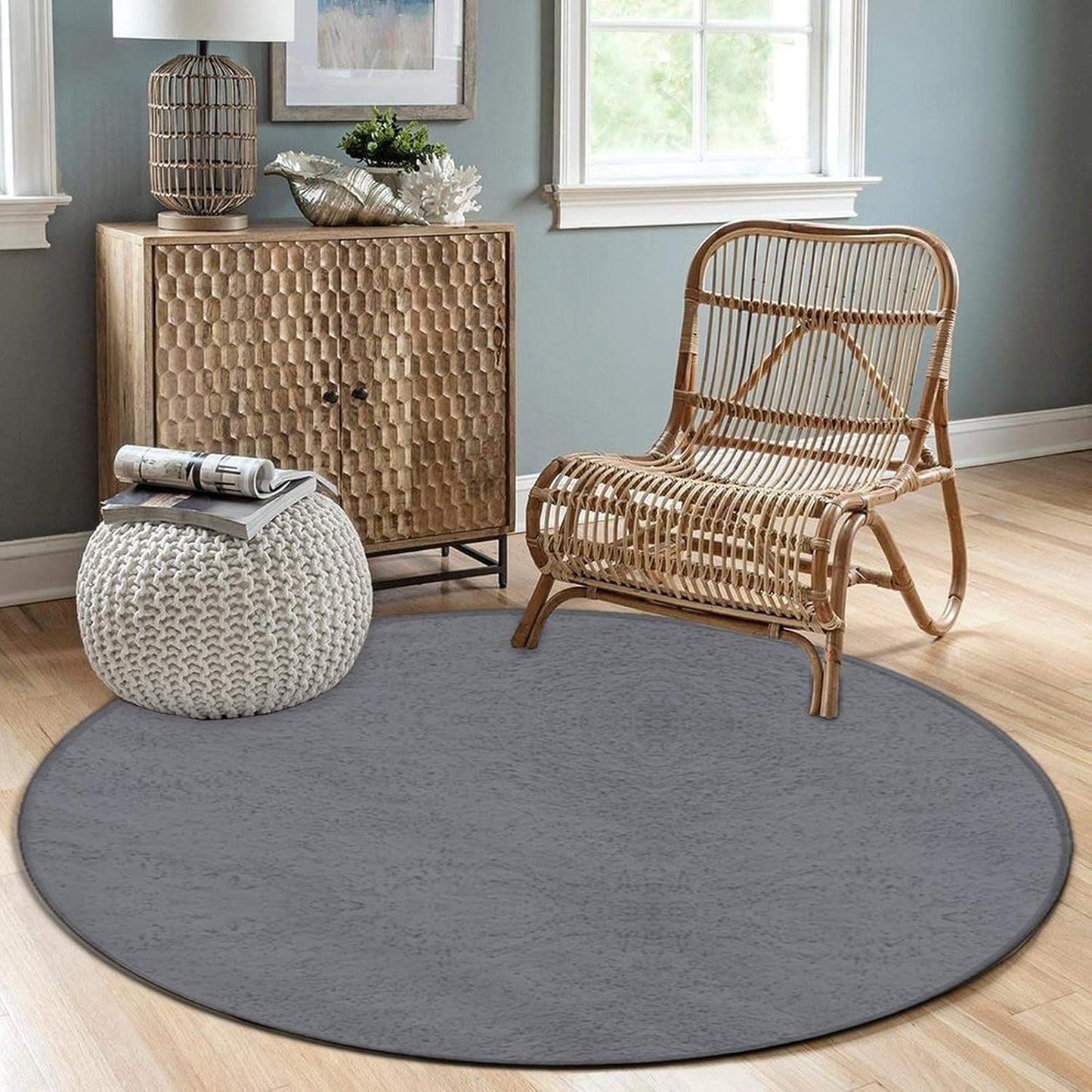 Machine Washable Modern Round Area Rug, Room Sofa Yoga Soft Round Carpet, Home Decor Non Slip Kitchen Office Circle Rug Grey, 24inch