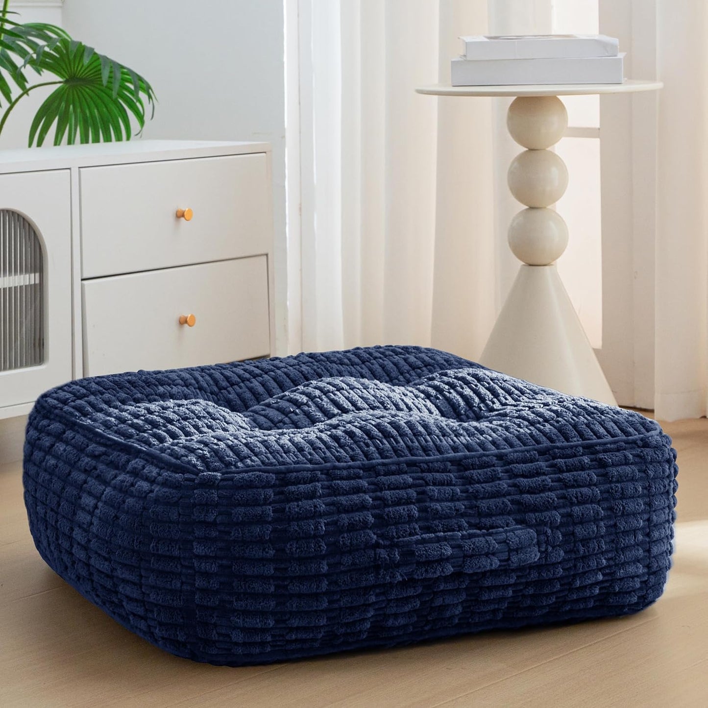 HIGOGOGO Floor Pillow Cushion for Adults, Meditation Cushion Pillow, Blended Corduroy Cover, Large Square Floor Sitting for Tatami Living Room or Yoga, 22x22 Inch, Beige