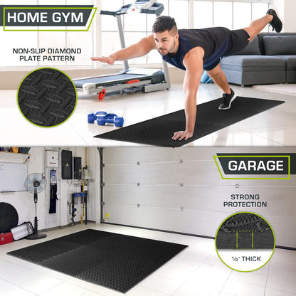 ProsourceFit Exercise Puzzle Mat ½-inch, EVA Interlocking Foam Floor Tiles for Home Gym, Workout Equipment, Kids Play Areas, Black, 24 SQ FT - 6 Tiles