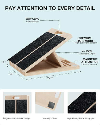 Slant Board for Calf-Stretching - Adjustable Wooden Incline Wedge for Squats and Balance, Portable Calf Stretcher for Ankle, Knee and Achilles Heel Support, Exercise Equipment for Therapy