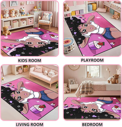 Black Girl Area Rug for Bedroom African Black Girls Floor Rugs for Living Room Playroom Cartoon Art Home Decor Soft Yoga Mats for Women Afro Purple 47" x 31" (2.7 x 3 Feet)
