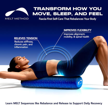 MELT Method 36 Inch Soft Foam Roller for Physical Therapy and Exercise Recovery - FasciaTherapy Technology - Low Density Exercise Foam Roller for Full Body Gentle Compression - Blue