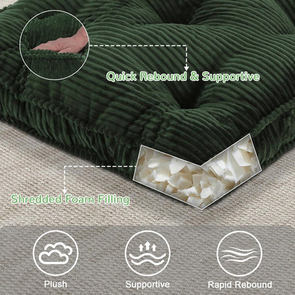 Meditation Floor Cushion, 22x22 Tufted Floor Pillow for Adults, Square Large Meditation Cushion Pillow, Green Corduroy Sitting with Handle, Yoga Seating for Tatami, 1Pack