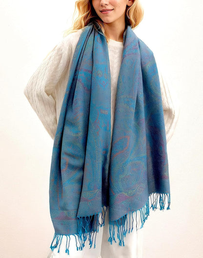 Achillea Reversible Paisley Pashmina Rave Scarf – Exotic Indian Shawls and Wraps for Evening Dresses, Festivals, All Seasons - Colors B