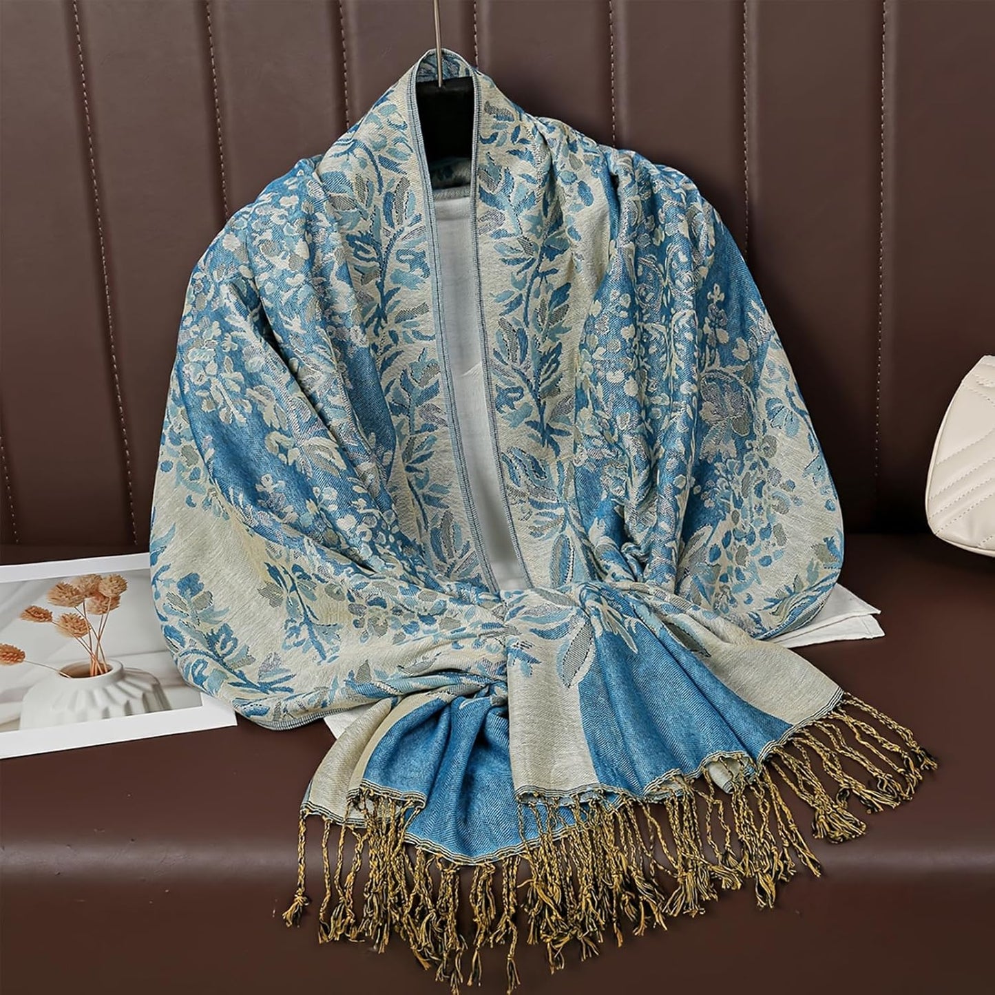 vimate Silky Paisley Pashmina Shawl Scarf-Women's Soft Double-side Jacquard Pashminas Wrap for Evening Dress Travel Shawl