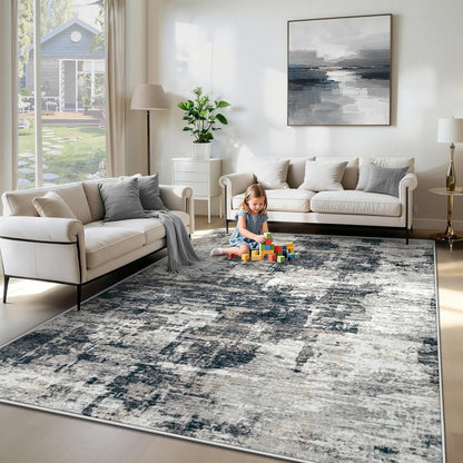 XLUEZ 8x10 Area Rugs for Living Room, Washable Modern Abstract Large Area Rug Neutral Soft Non Slip Kids Rug Stain Resistant Indoor Carpet for Bedroom Nursery Dining Children's Room(Blue, 8'x10')
