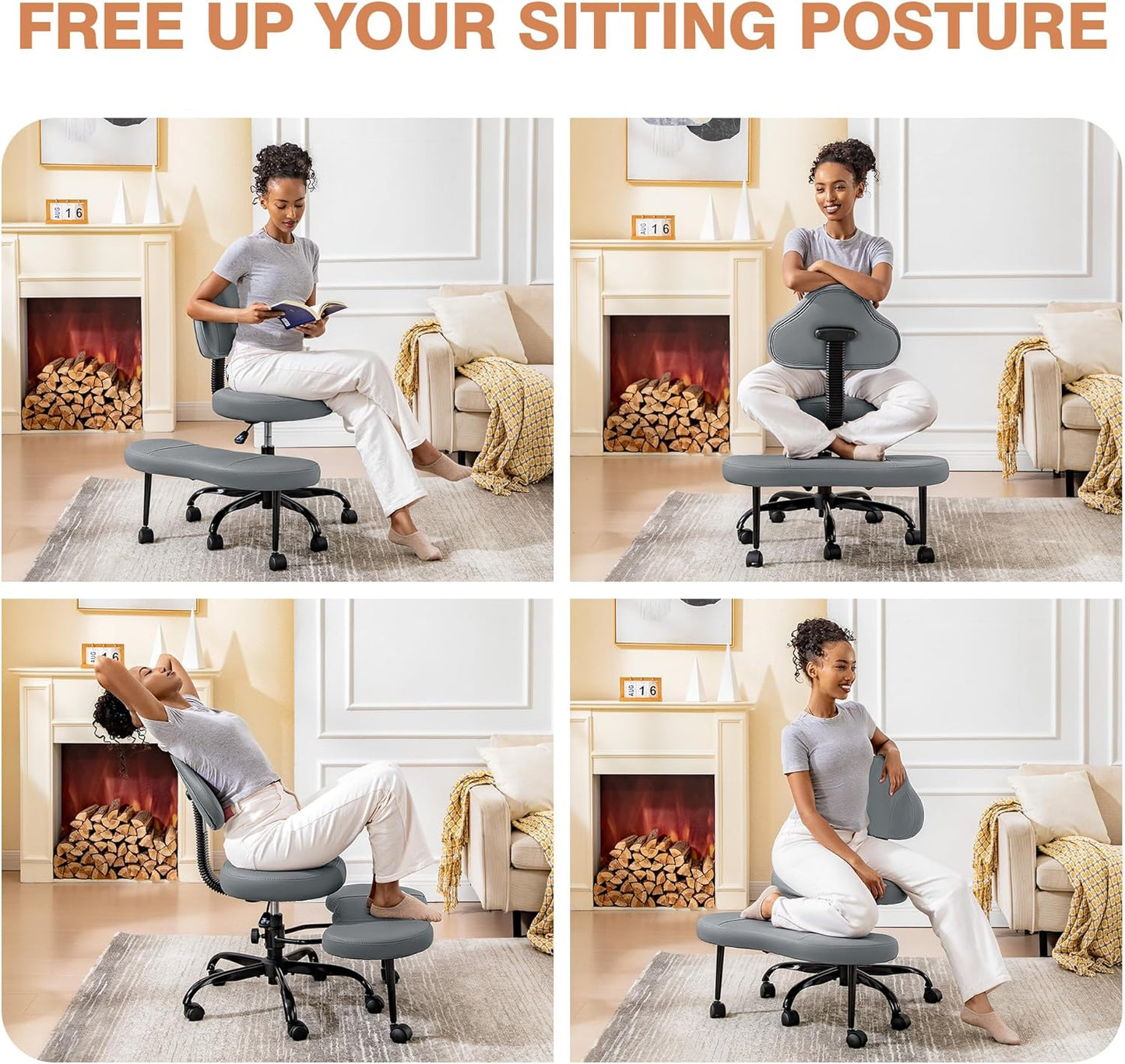 AtHope Cross Legged Office Chair, Criss Cross Desk Chair ADHD Meditation Kneeling Yoga Seat with Adjustable Height, Lumbar Support, Wider Footrest and Wheels (Black)