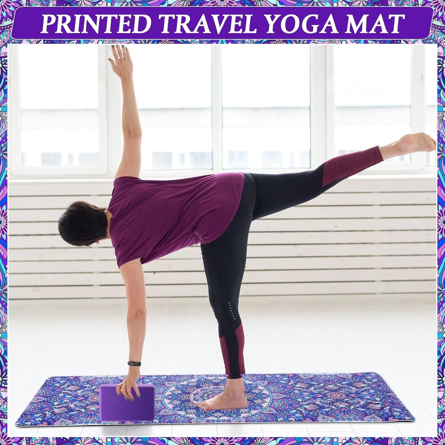Tinideya 3 Pcs Yoga Mat Yoga Block 6 MM Thick Yogas Mat Non Slip with Carrying Strap Travel Mats for Exercise, Fitness, Pilates, Floor Workouts