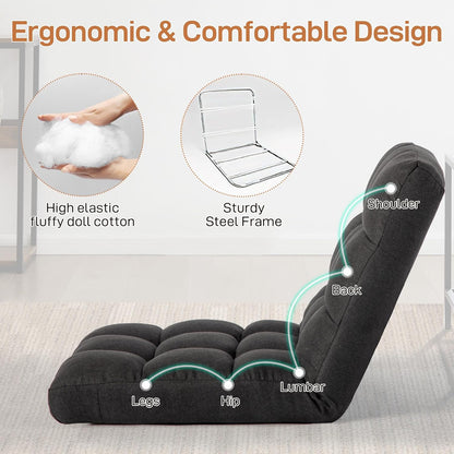 Floor Chair with Back Support Folding Chair with 6 Adjustable Position, Padded Sleeper Bed, Floor Gaming Chair, Meditation Chair for Adults